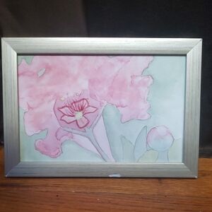 Beautiful Watercolor Painting By  Grandmother NYC Silver Framed Floral Art Print